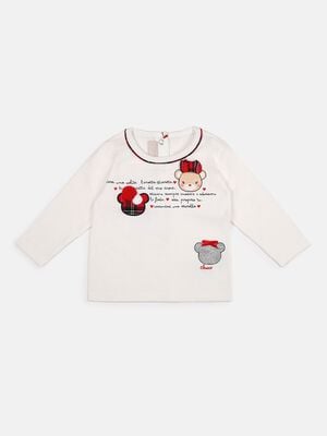 White Printed T-Shirt With Teddy Graphic